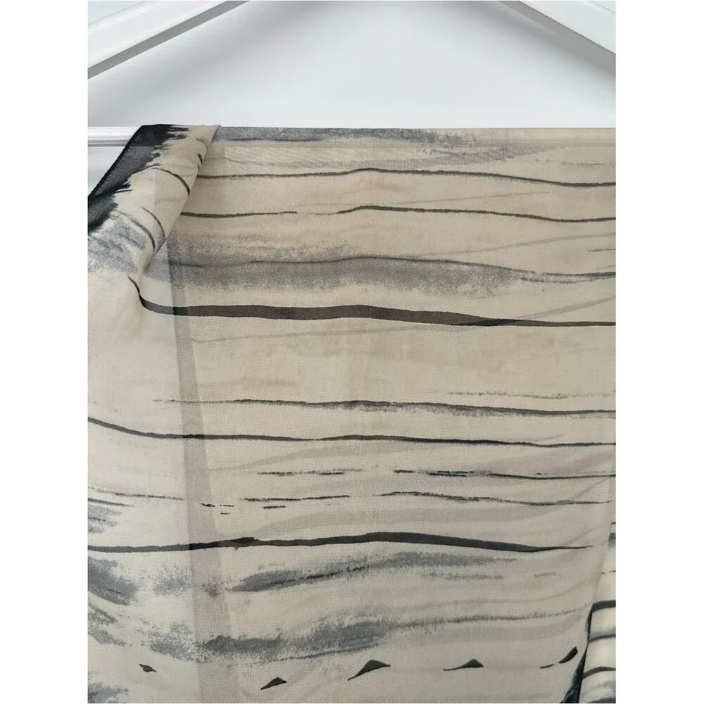 Unbranded Lightweight Abstract Sheer Rectangle Scarf Accessory Black Tan Vintage
